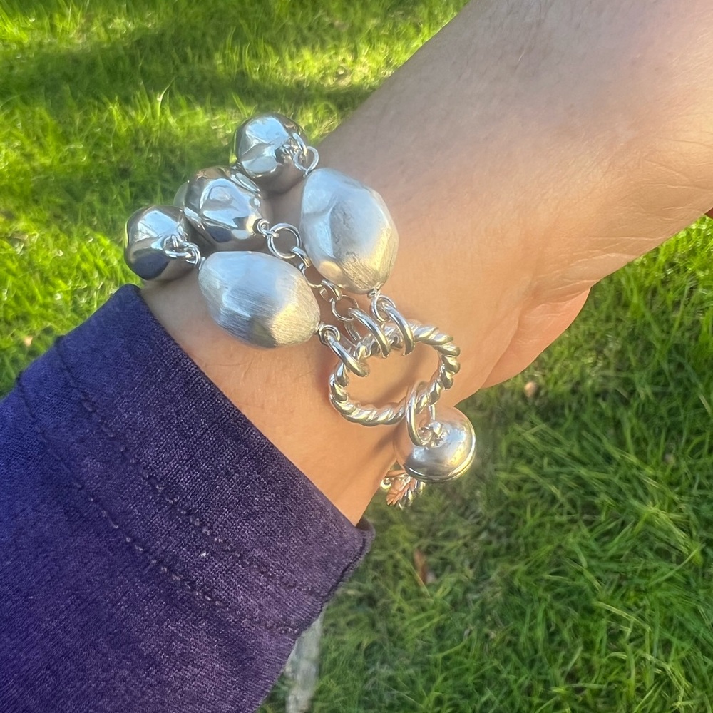 Sterling Silver Italy Satin & High Polish Bead Bracelet W/Magnetic Closure - Picture 3 of 17